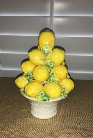 Vintage Italian Hand Painted Ceramic Lemon Citrus Fruit Topiary 7 1/2” Tall