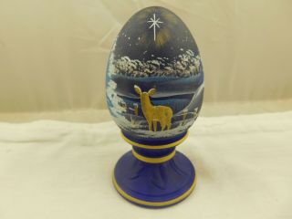 Vintage Fenton Glass Cobalt Hand Painted Christmas Egg Ltd Ed Signed Number