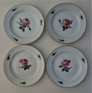 Four Meissen 8 Inch Plates,  Roses,  Ca.  1840 - 1870