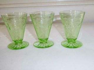 3 VINTAGE HOCKING GLASS COMPANY GREEN CAMEO BALLERINA FOOTED JUICE TUMBLERS 2