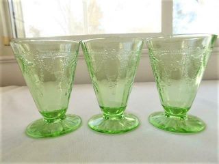 3 VINTAGE HOCKING GLASS COMPANY GREEN CAMEO BALLERINA FOOTED JUICE TUMBLERS 3