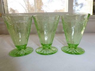 3 VINTAGE HOCKING GLASS COMPANY GREEN CAMEO BALLERINA FOOTED JUICE TUMBLERS 4
