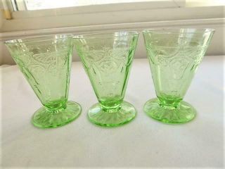 3 VINTAGE HOCKING GLASS COMPANY GREEN CAMEO BALLERINA FOOTED JUICE TUMBLERS 6