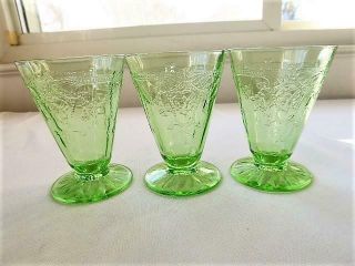 3 VINTAGE HOCKING GLASS COMPANY GREEN CAMEO BALLERINA FOOTED JUICE TUMBLERS 7