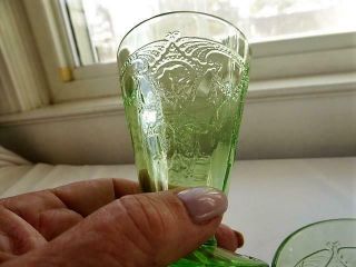 3 VINTAGE HOCKING GLASS COMPANY GREEN CAMEO BALLERINA FOOTED JUICE TUMBLERS 8