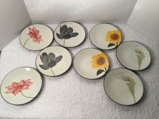 Set Of 8 Noritake Colorwave Graphite Stoneware Floral Appetizer Plates