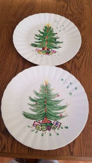 Vintage Blue Ridge Potteries Hand Painted Christmas Tree Plates