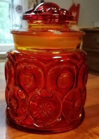 Vtg L.  E.  Smith Red Amberina Glass Moon & Stars Bisquit/candy Jar W/lid Buy It