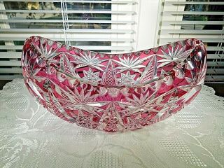 Bleikristall Cranberry cut to clear Oval Bowl Decorative Crystal 8 1/2 Inch 2