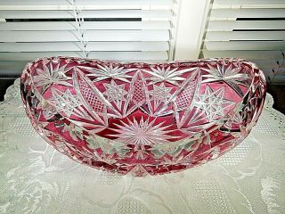 Bleikristall Cranberry cut to clear Oval Bowl Decorative Crystal 8 1/2 Inch 3