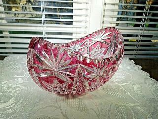 Bleikristall Cranberry cut to clear Oval Bowl Decorative Crystal 8 1/2 Inch 5