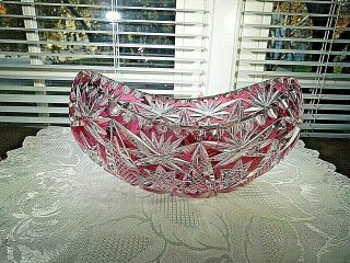 Bleikristall Cranberry cut to clear Oval Bowl Decorative Crystal 8 1/2 Inch 7