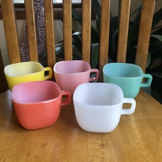 Glasbake Square Mug Coffee Cups Set Pastel Soup Bowls 50 