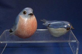 2 Anderson Design Studio Art Pottery Blue Birds 1981 Figurine Boothbay Maine