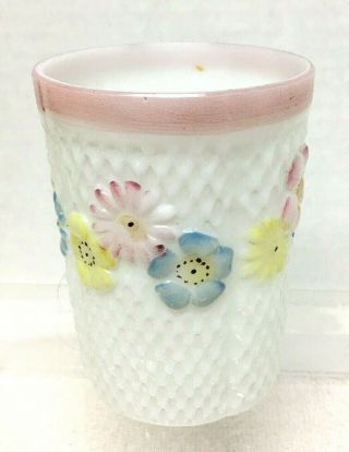 Cosmos Tumbler Milk Glass Enamel Flowers Eapg Consolidated Lamp Co Antique T13