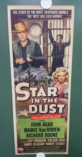 1956 Star In The Dust Insert Poster 14 " X36 " Mamie Van Doren Western