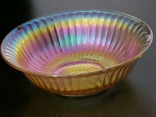 Imperial glass Iridescent Antique PANELLED rainbow marigold BOWL Footed 9 