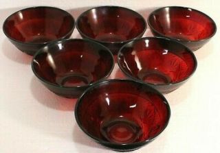 6 - Luminarc Arcoroc France Ruby Red Glass Bowls