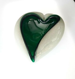 Murano▪mid Century ▪jade Emerald Green Glass Heart Shaped Bowl ▪ Italy