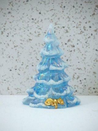 Fenton 3 " Blue Christmas Tree With Snow And Gold Sleeping Kitten Logo