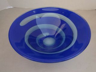 Vintage Kosta Boda Glass Center Bowl.  Blue Clear Swirl.  G Warff.  9 " X3.  25 " Sweden