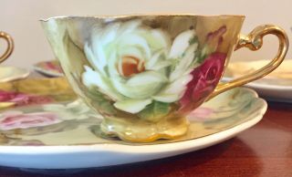 4 Pc Set Lefton Hand Painted Tea Cup Dessert Plate Roses