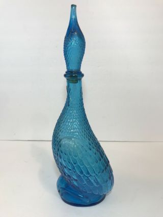 Blue Goose/duck Bird Decanter Italy Art Glass Genie Bottle Vintage