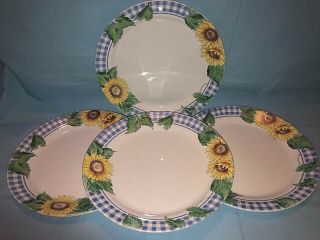 Set Of 4 Vintage Corelle Sunsations Sunflower Gingham 10 1/4” Dinner Plate 80’s