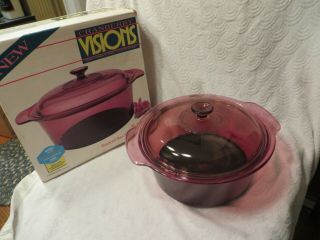 Vintage Cranberry Corning Usa Vision Ware 4.  5 L 5 Qt Dutch Oven / Stock Pot