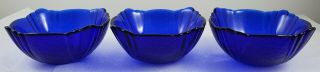 Vintage - Unique (set Of 3) Cobalt Blue Pressed Glass Bowls - Made In Italy.