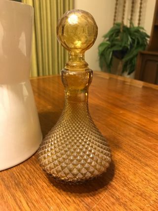 Vintage Mcm Amber Yellow Hobnail ? Genie Bottle Decanter Made In Italy Rare