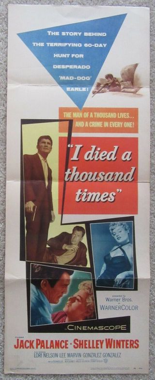 I Died 1000 Times Orig 1955 Insrt Movie Poster Fld S.  Winters J.  Palance Ex