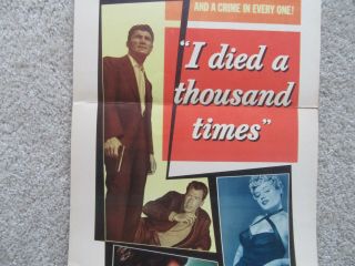 I DIED 1000 TIMES ORIG 1955 INSRT MOVIE POSTER FLD S.  WINTERS J.  PALANCE EX 3