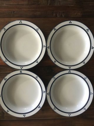 Set Of (4) Dansk Bistro Fredriksborg Blue Dots Rimmed Soup Bowls 8 "