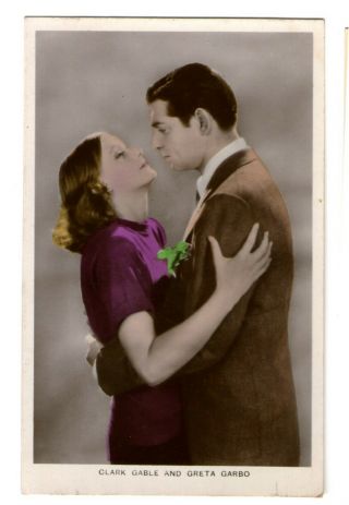 Greta Garbo Clark Gable Vint Colourgraph Photo Postcard