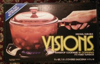 Visions Rangetop Cookware By Corning.  V - 1 1/2 - N Covered Saucepan Nos