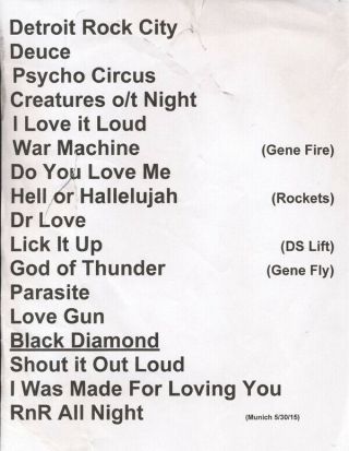Kiss Stage Setlist From Munich,  Germany Rockavaria May 30,  2015