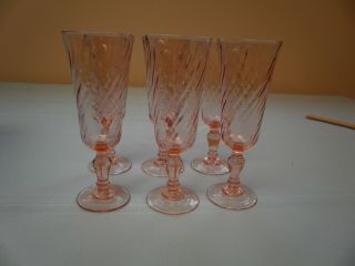 Vintage Pink Depression Swirl Champagne/wine Glasses Set Of 6 Glassware Stemware