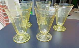 5 Yellow Topaz Princess Depression Tea/water Goblets Hocking Glass Company