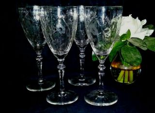 Set Of 4 Vintage Crystal Cut/etched Wine/champagne Glasses 7 " Tall