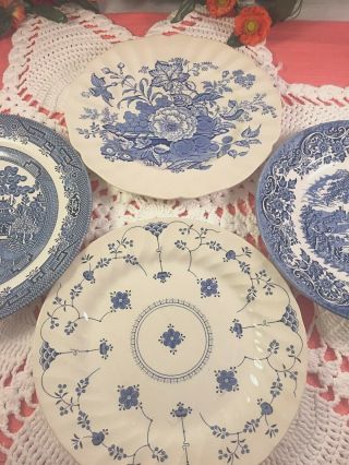 4 - Vintage Mismatched China Dinner Plates Blue And White Transferware 197