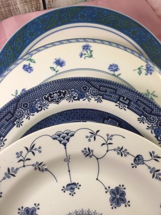 4 - Vintage Mismatched China Dinner Plates Blue And White Transferware 199