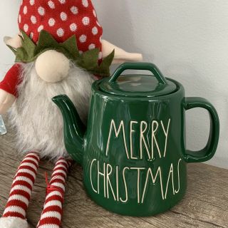 Rae Dunn Green Merry Christmas Teapot
