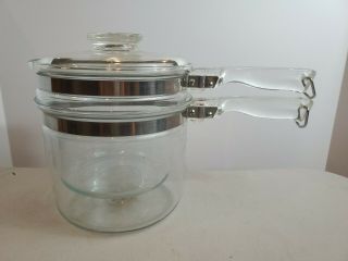 Vintage Pyrex 1.  5 Qt Flame Ware Double Boiler Pans And Lid 6283