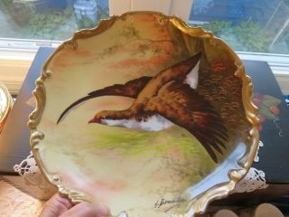 Antq Limoges France Coronet Charger Plate Painted Game Bird Signed Broussillon