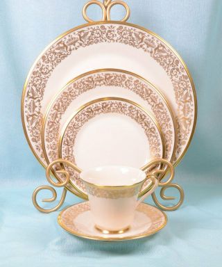 Vintage Lenox Tuscany Dinnerware Ivory & Wide 22kt Gold Border 5pc Place Setting
