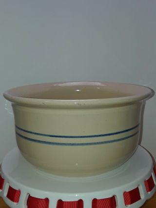 Marshall Pottery Beige Double Blue Stripe Bowl Signed Bill Cole Master Potter
