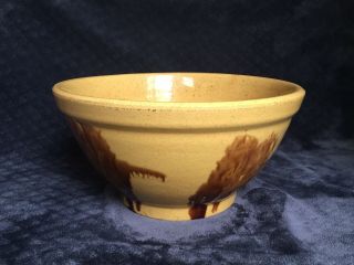 Antique Primitive Lead Manganese Glazed Yellow Ware Pottery Mixing Bowl