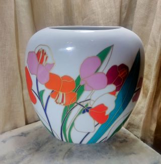 Vintage Rosenthal Studio Linie Vase Brightly Colored Flowers,  Signed - Wolf Bauer