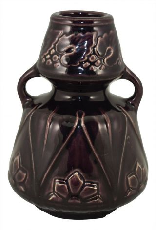 Vintage Weller Pottery Fru Russet Dark Purple Floral Handled Vase
